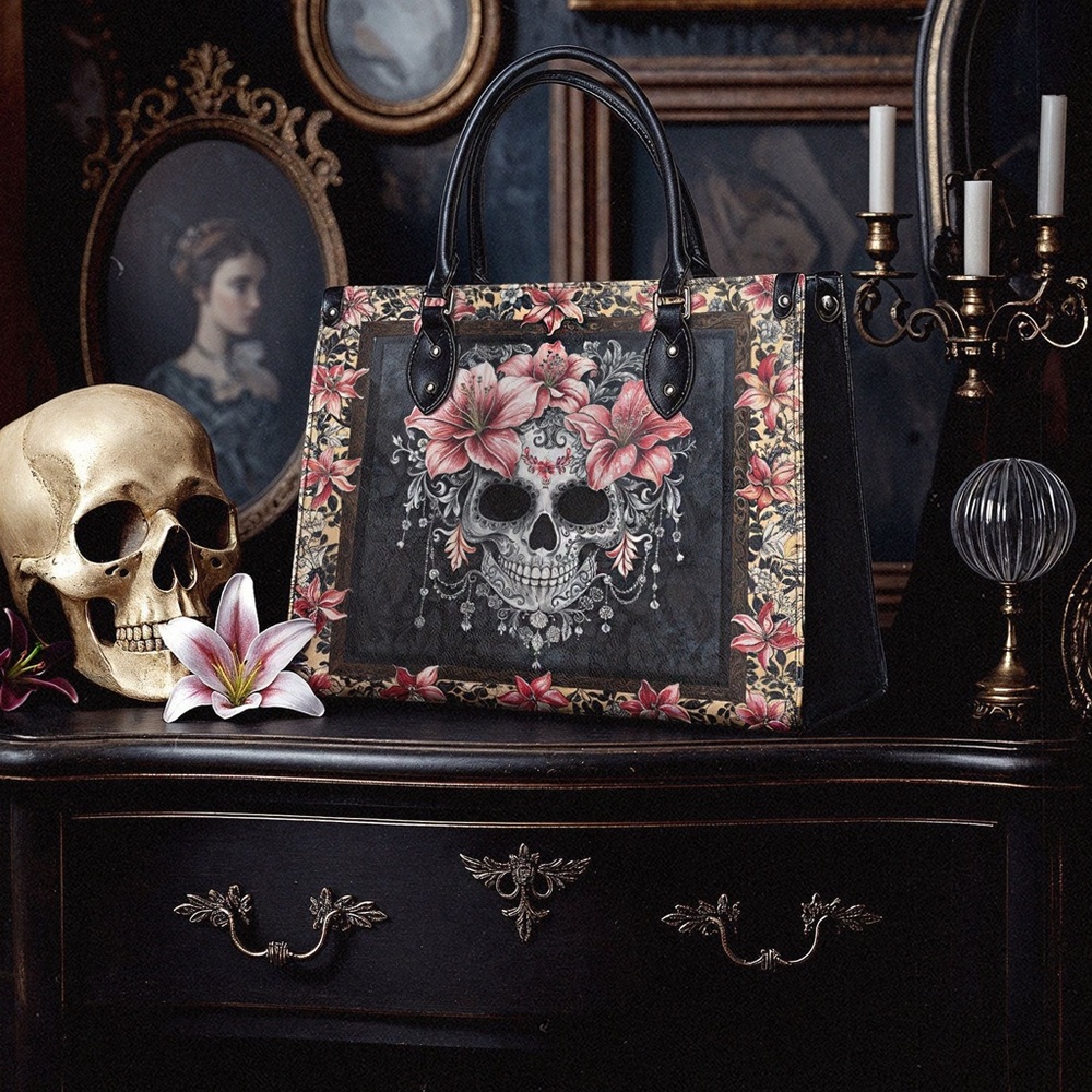 Skullette “Roselace” Floral Skull Satchel Crossbody NWOT - Picture 2 of 11